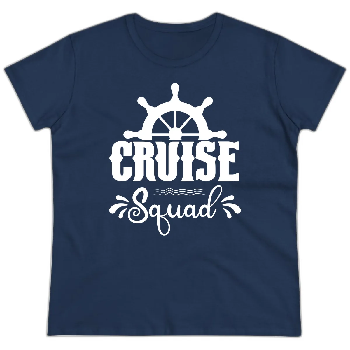 Cruise Squad Ship Wheel Ladies Tee in Navy