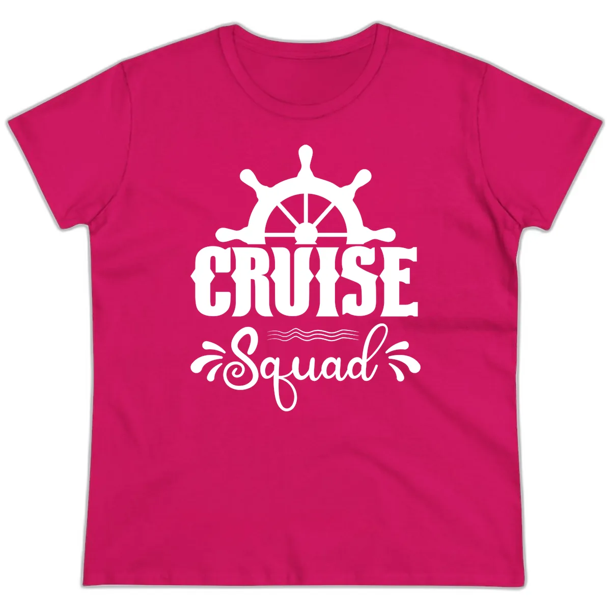 Cruise Squad Ship Wheel Ladies Tee in Heliconia
