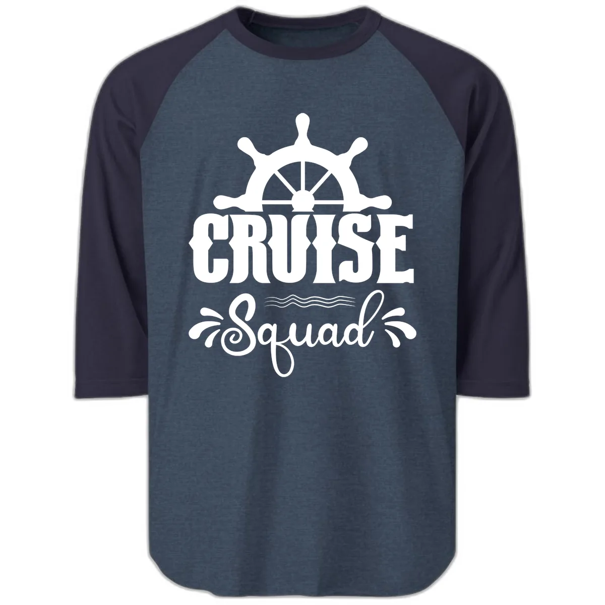 Cruise Squad Ship Wheel Raglan 3/4 in Heather Denim Navy