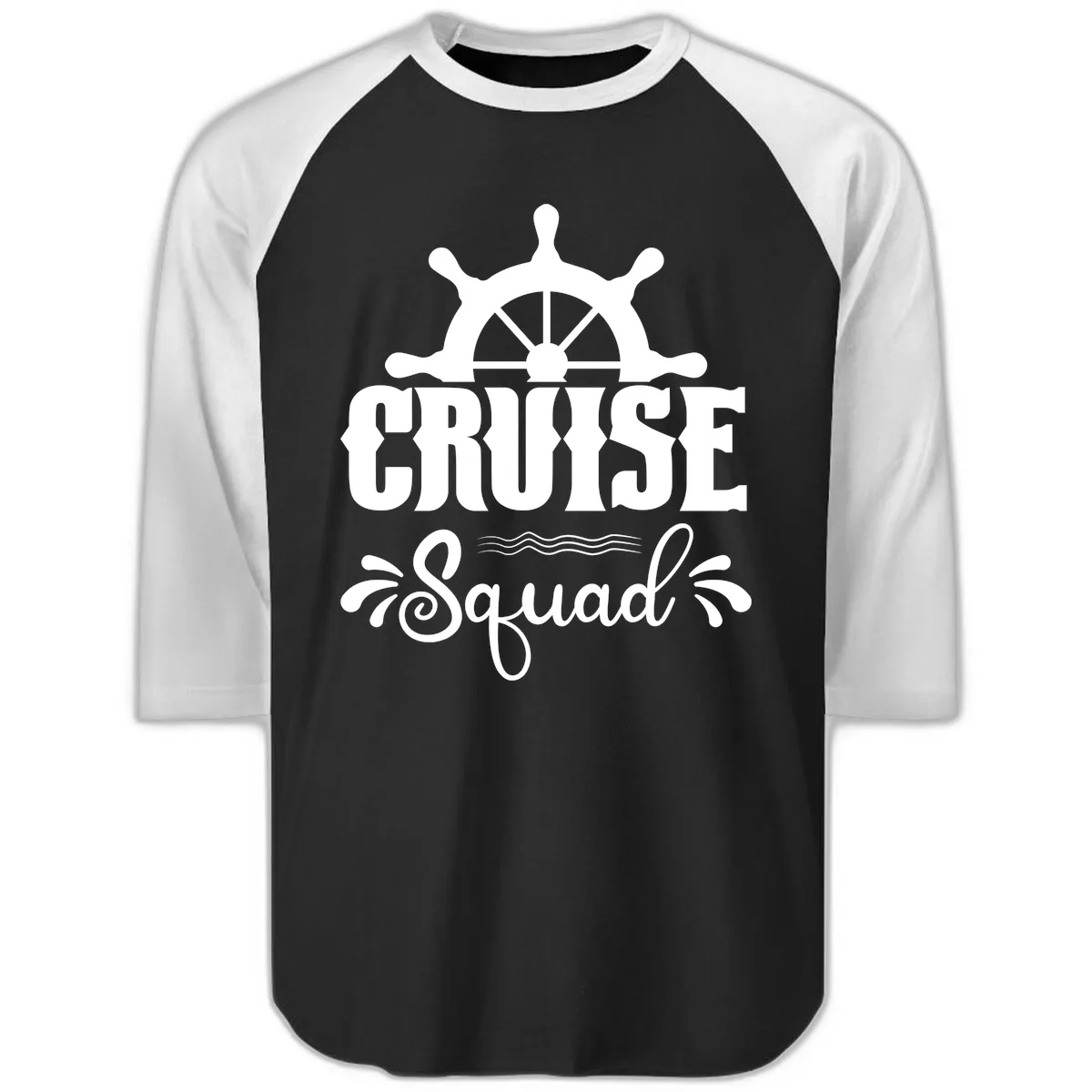 Cruise Squad Ship Wheel Raglan 3/4 in Black White
