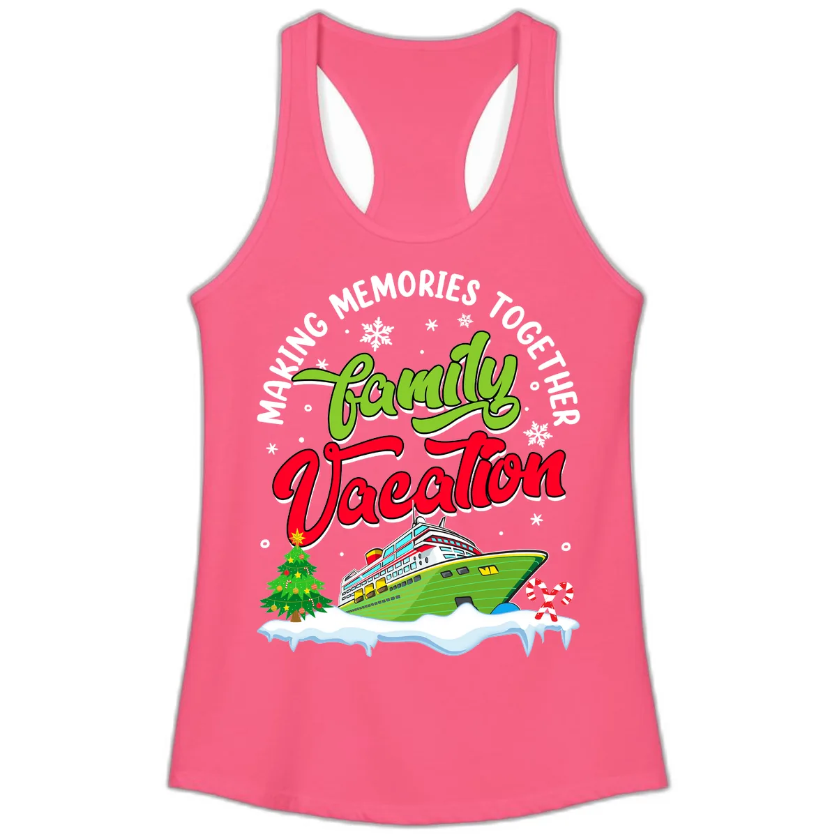 Family Vacation Cruise Ship Holiday Ladies Tank in Solid Hot Pink