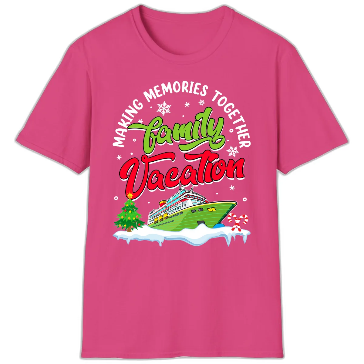 Family Vacation Cruise Ship Holiday T-Shirt in Heliconia