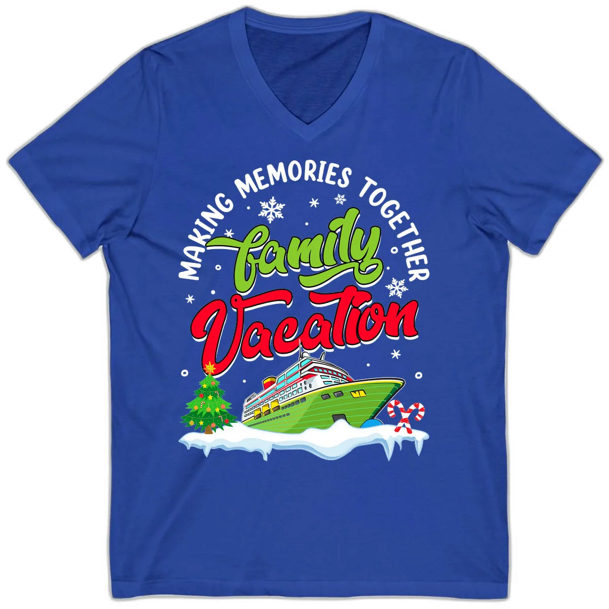 Family Vacation Cruise Ship Holiday V-Neck in True Royal
