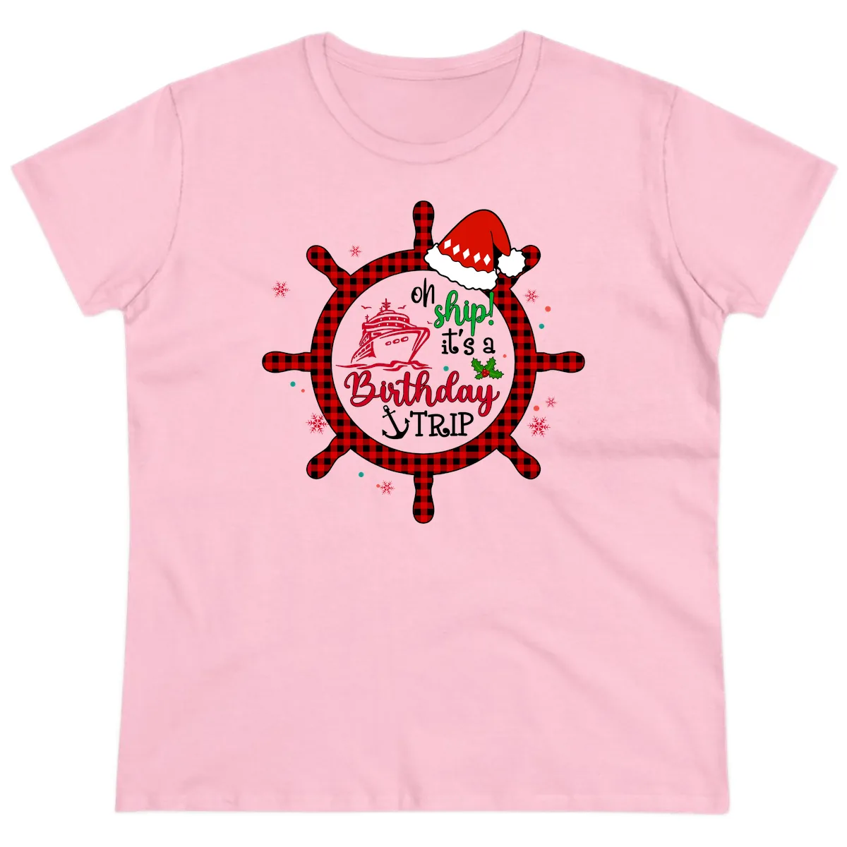 Oh Ship Birthday Cruise Trip Ladies Tee in Light Pink