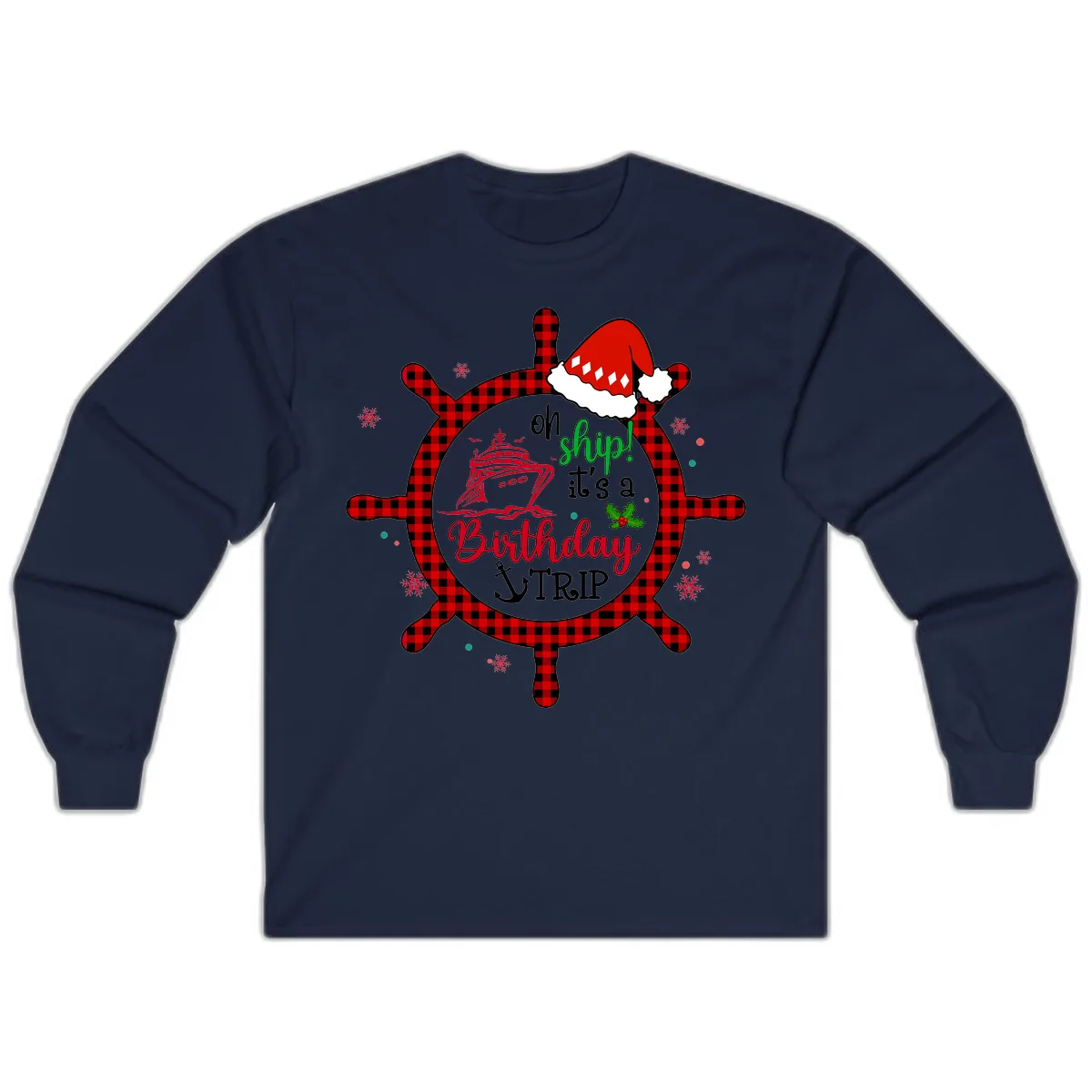 Oh Ship Birthday Cruise Trip Long Sleeve in Navy