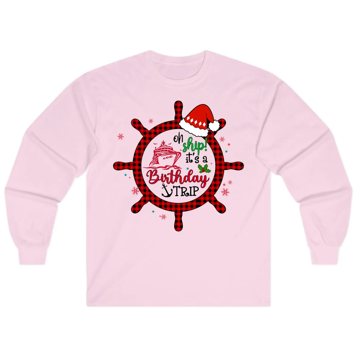 Oh Ship Birthday Cruise Trip Long Sleeve in Light Pink
