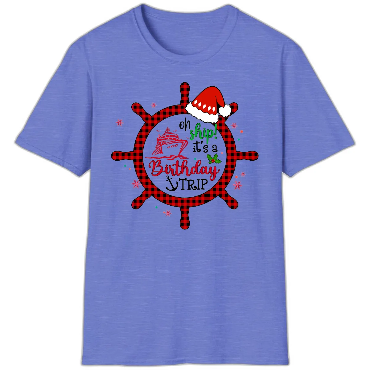 Oh Ship Birthday Cruise Trip T-Shirt in Heather Royal