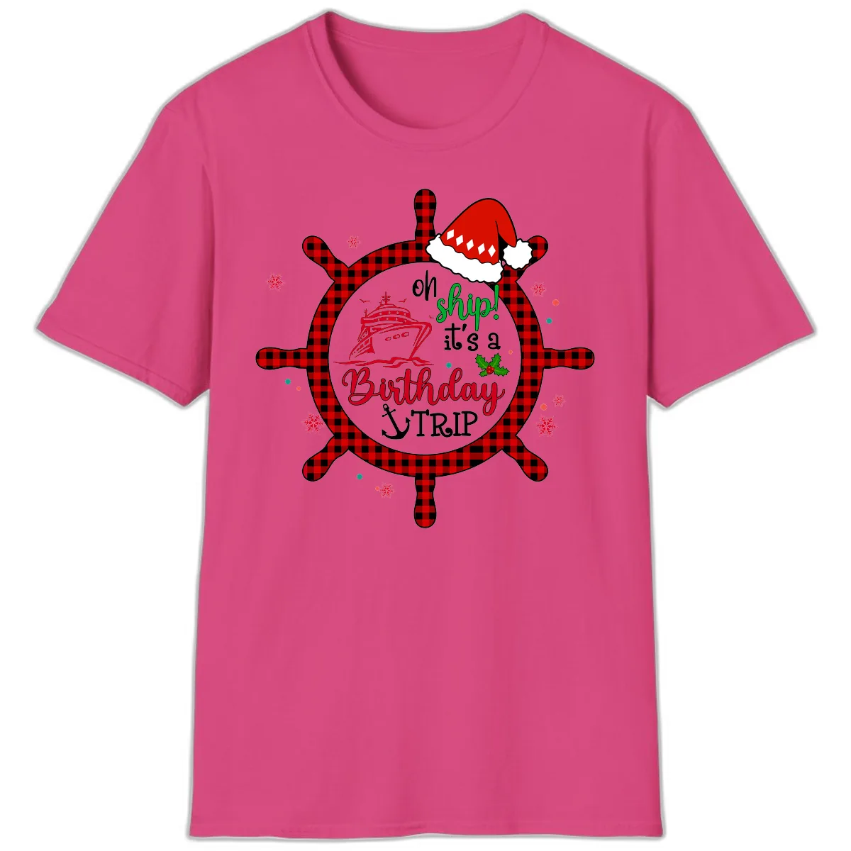 Oh Ship Birthday Cruise Trip T-Shirt in Heliconia