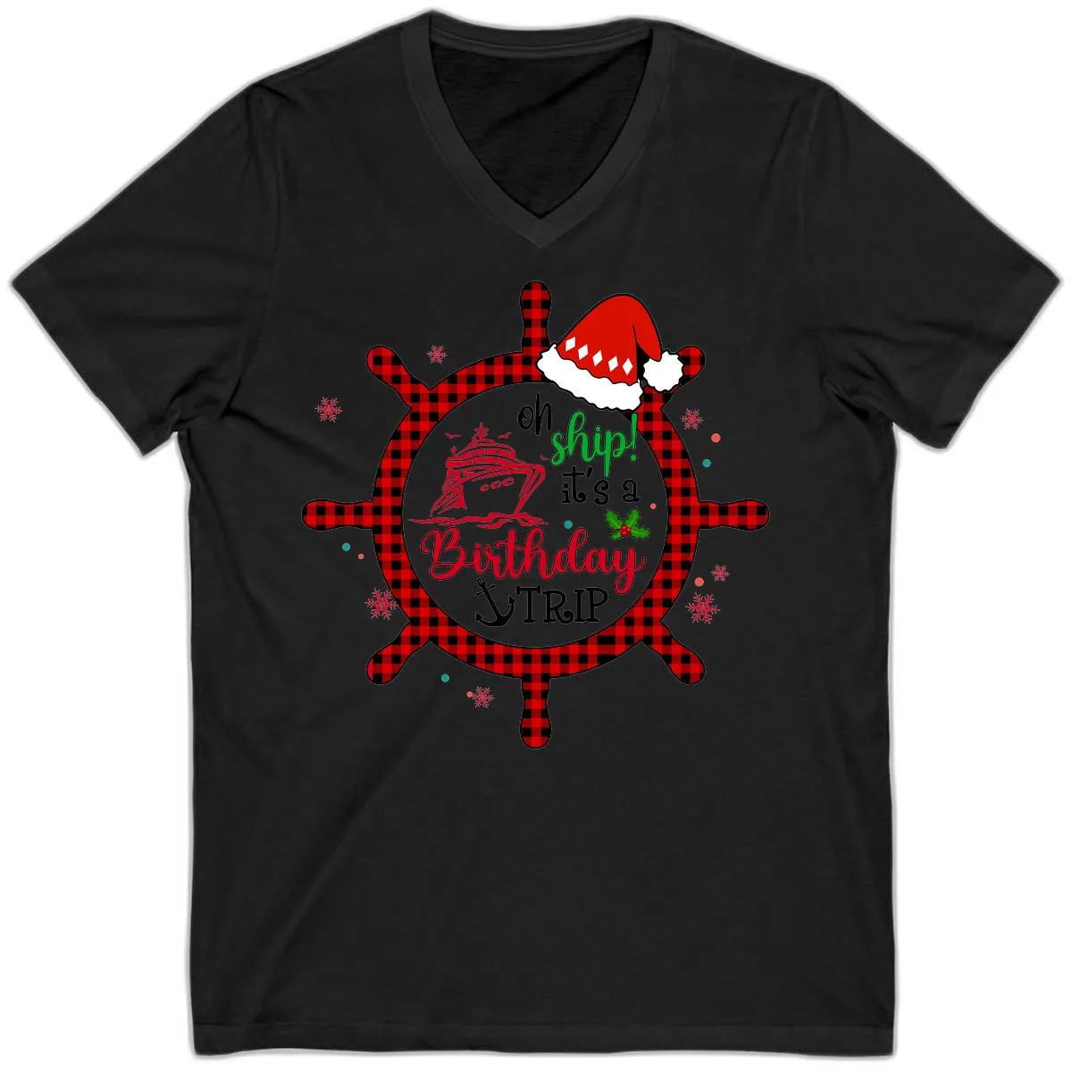 Oh Ship Birthday Cruise Trip V-Neck in Black