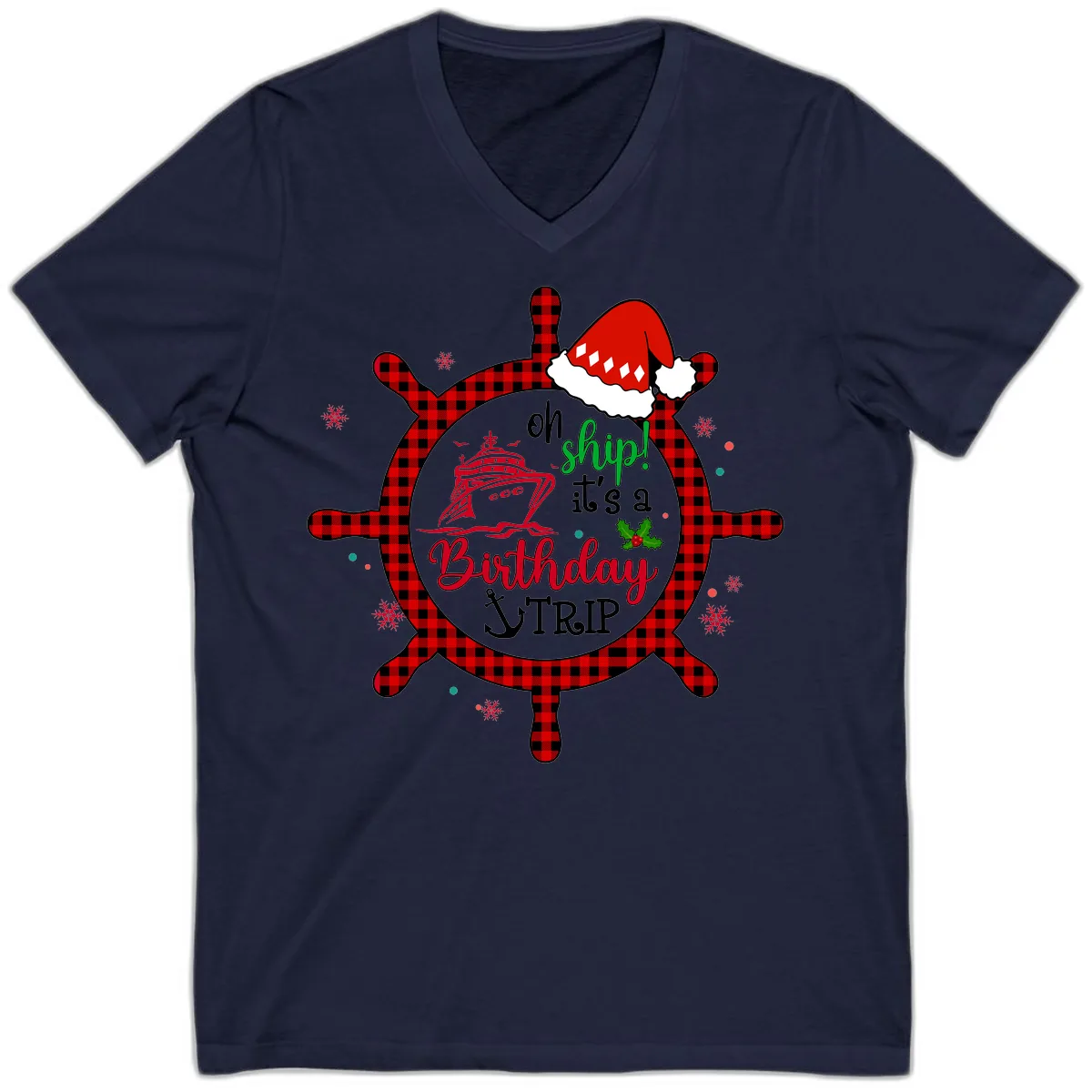 Oh Ship Birthday Cruise Trip V-Neck in Navy