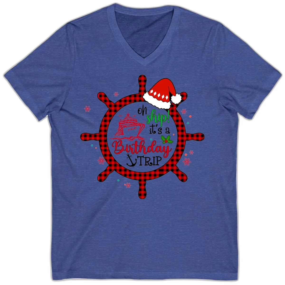 Oh Ship Birthday Cruise Trip V-Neck in Heather True Royal