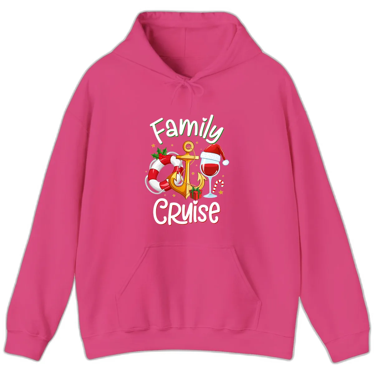 Family Cruise Nautical Holiday Hoodie in Heliconia