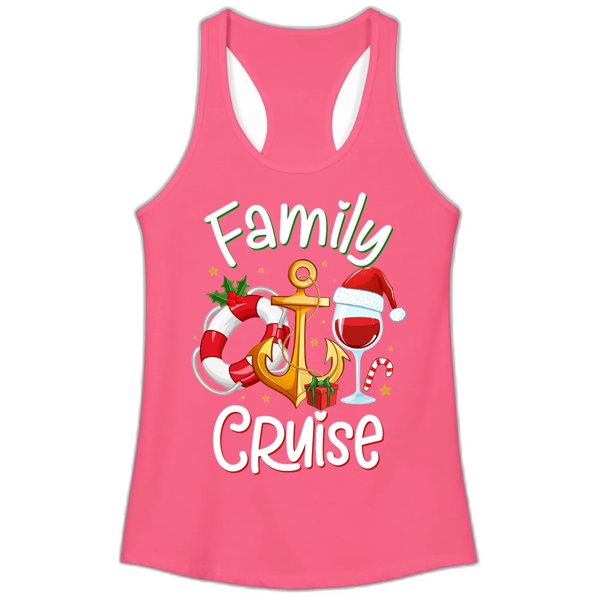 Family Cruise Nautical Holiday Ladies Tank in Solid Hot Pink