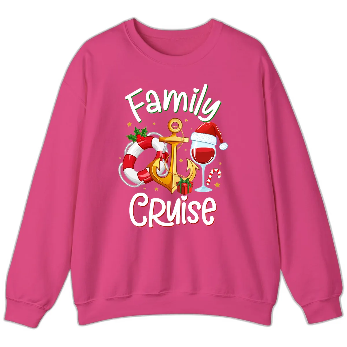 Family Cruise Nautical Holiday Sweatshirt in Heliconia