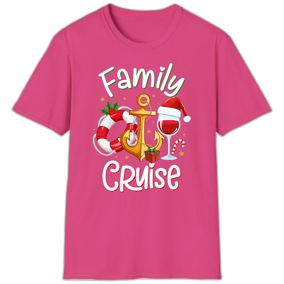Family Cruise Nautical Holiday T-Shirt in Heliconia