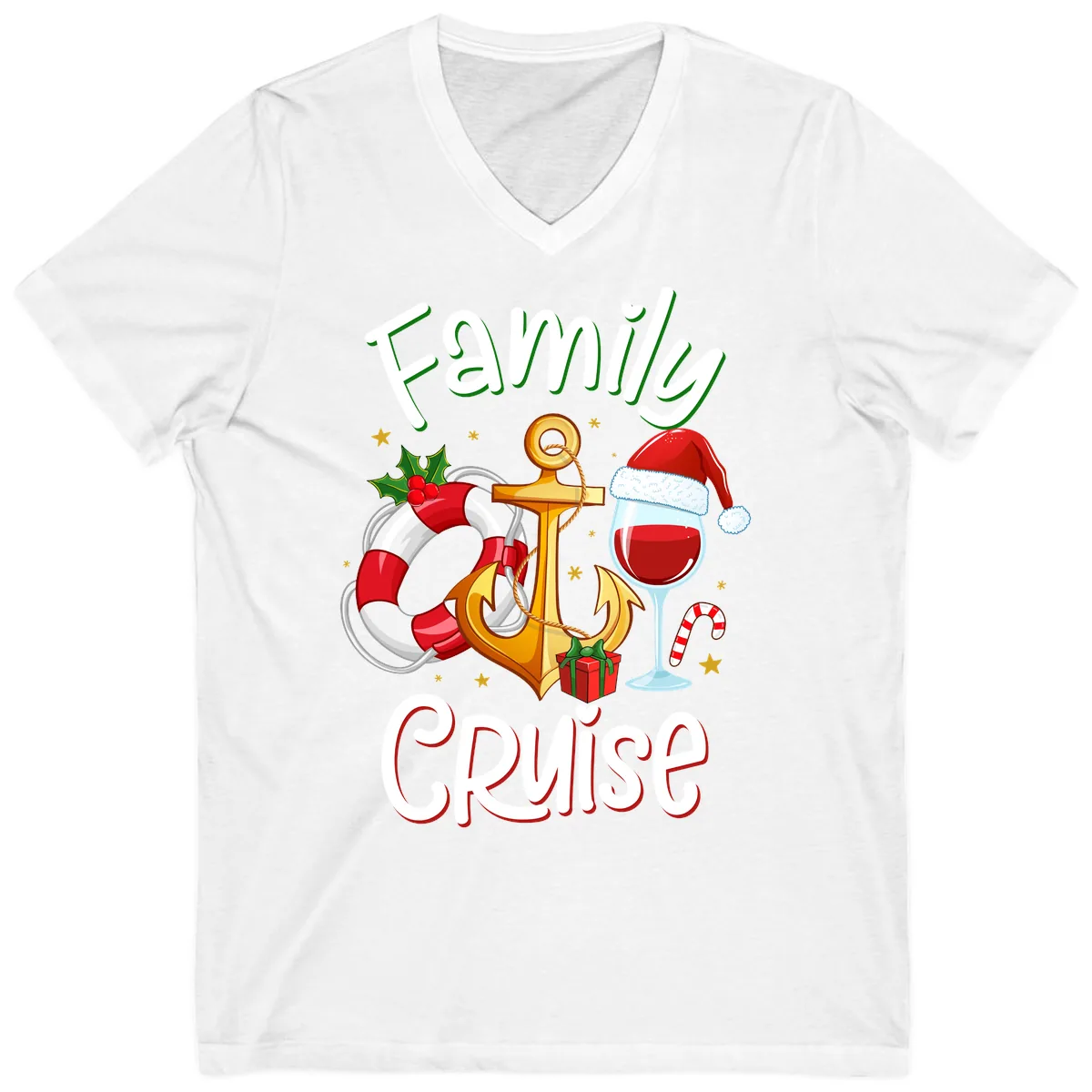 Family Cruise Nautical Holiday V-Neck in White