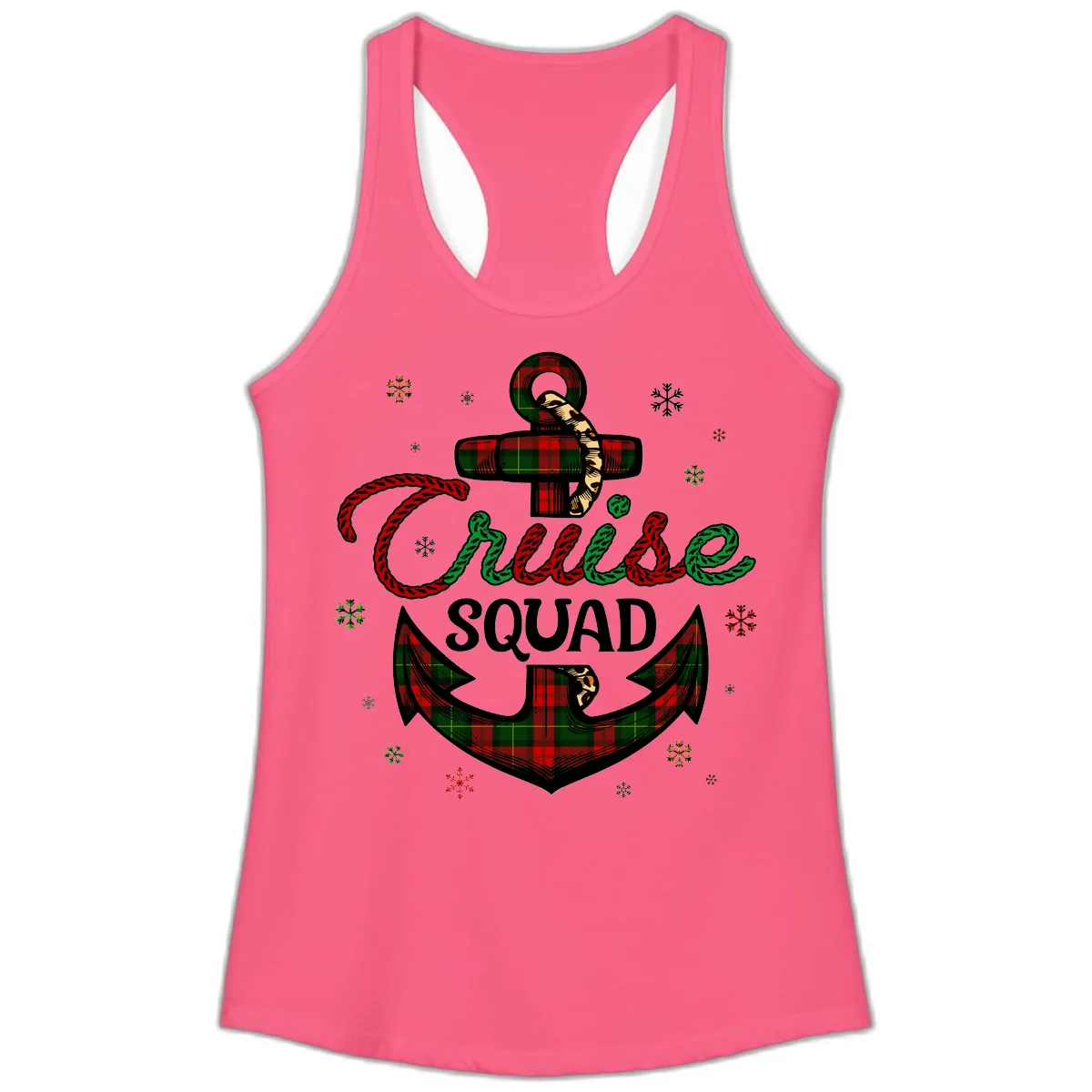 Cruise Squad Anchor Holiday Ladies Tank in Solid Hot Pink