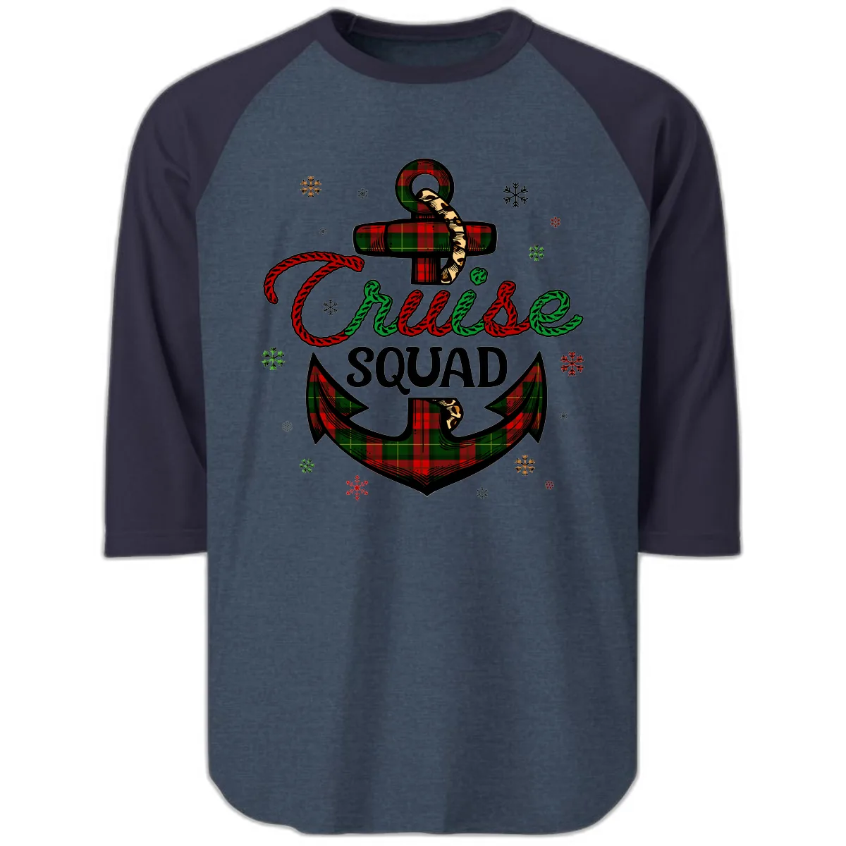 Cruise Squad Anchor Holiday Raglan 3/4 in Heather Denim Navy