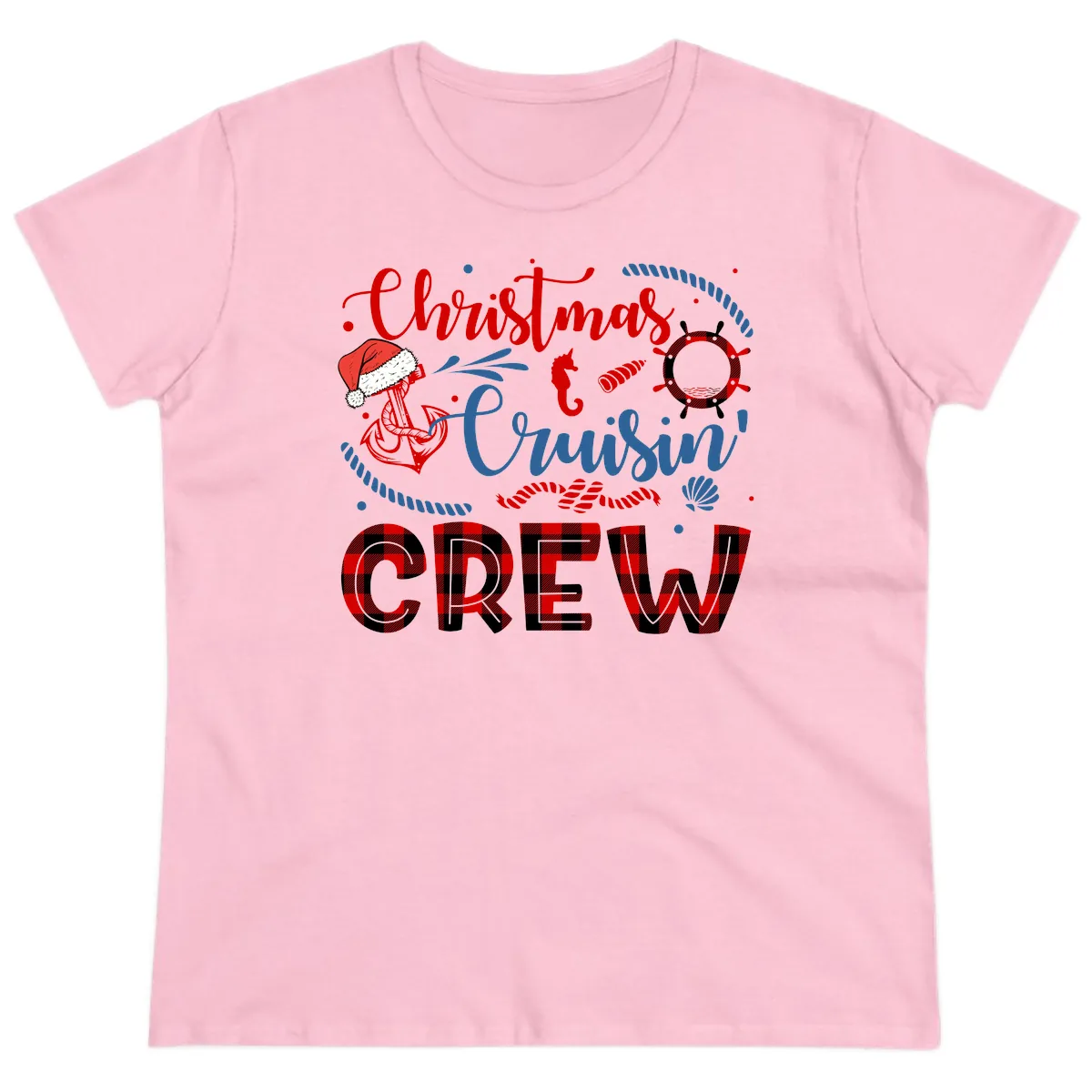 Christmas Cruisin' Cousin Crew Ladies Tee in Light Pink