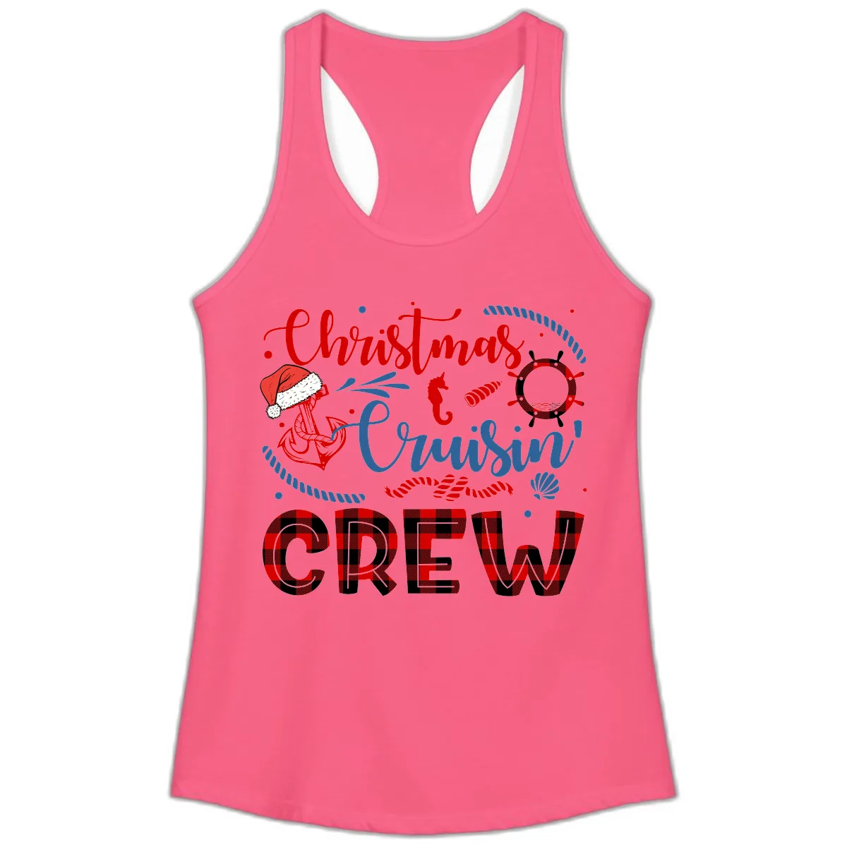 Christmas Cruisin' Cousin Crew Ladies Tank in Solid Hot Pink