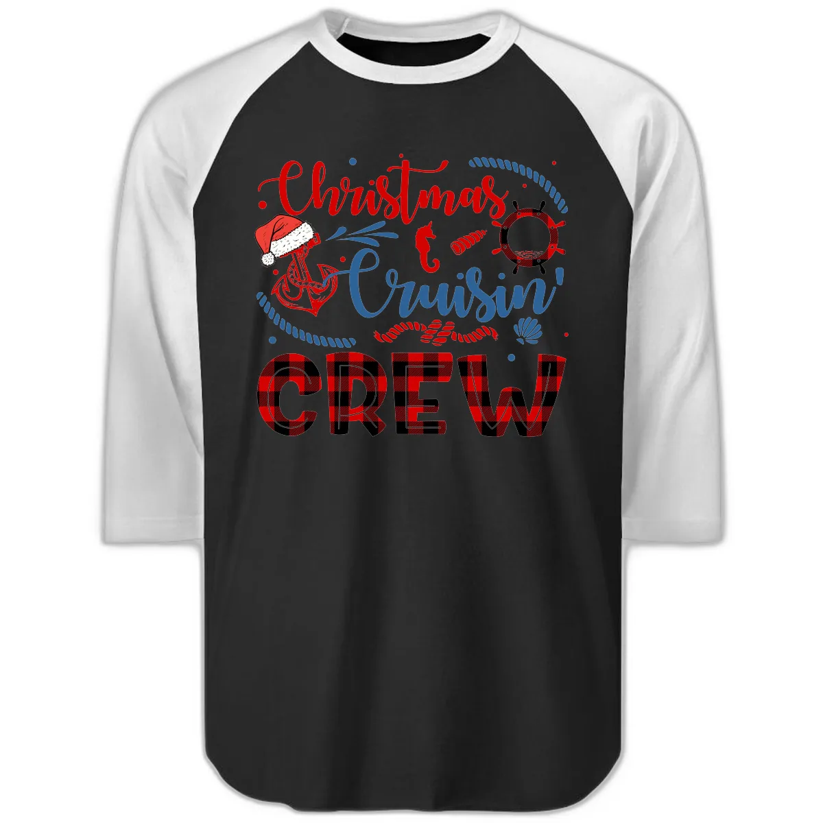 Christmas Cruisin' Cousin Crew Raglan 3/4 in Black White