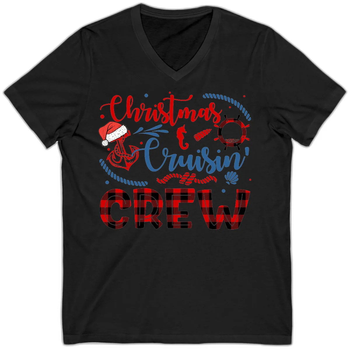Christmas Cruisin' Cousin Crew V-Neck in Black