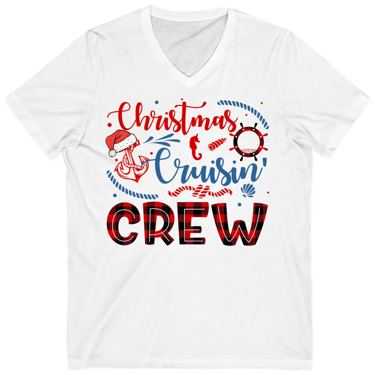 Christmas Cruisin' Cousin Crew V-Neck in White
