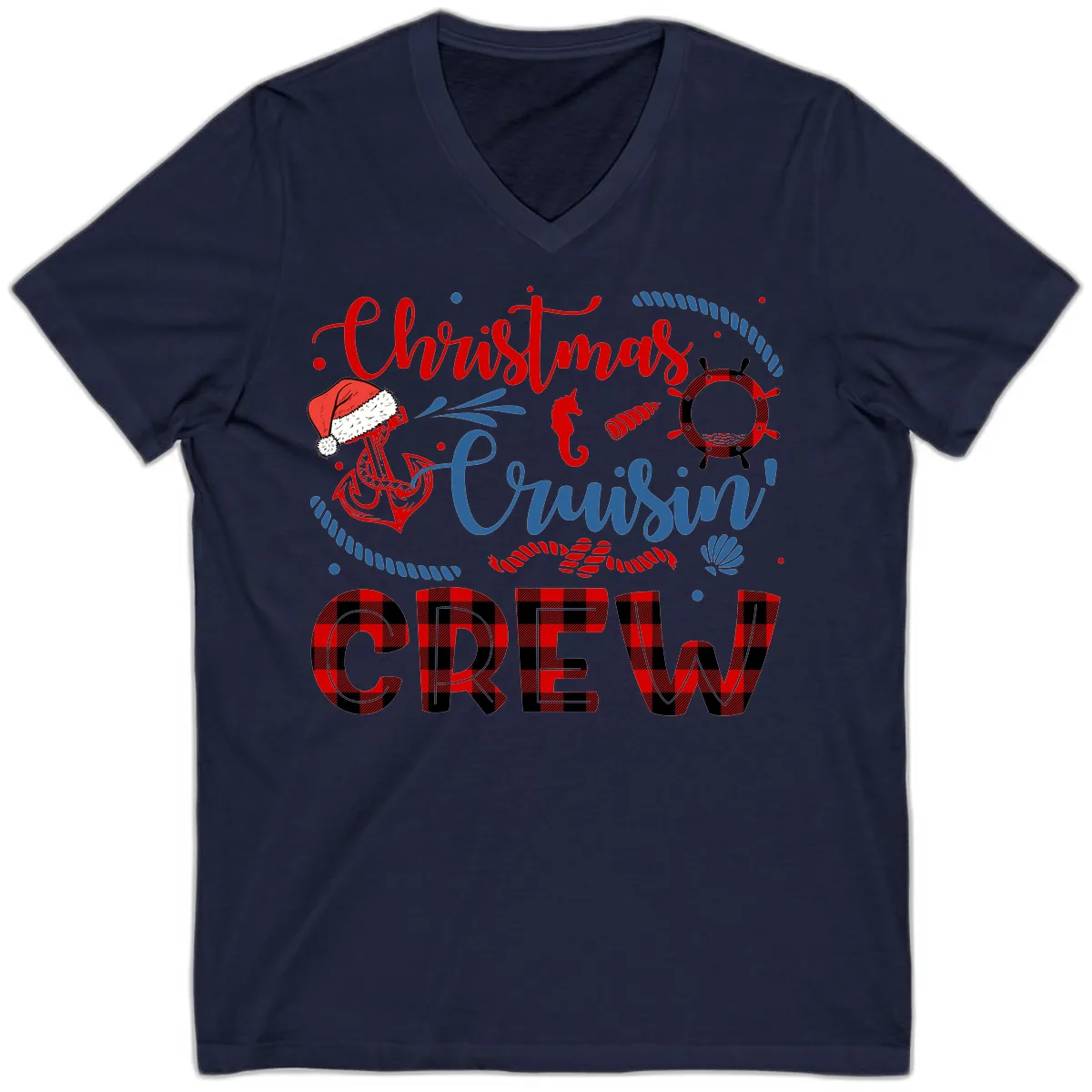 Christmas Cruisin' Cousin Crew V-Neck in Navy