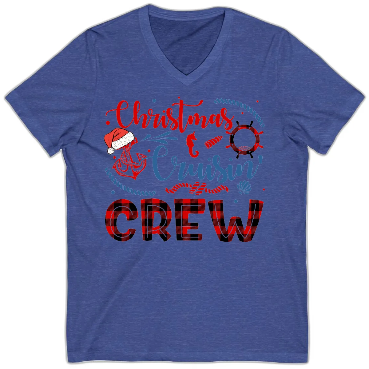 Christmas Cruisin' Cousin Crew V-Neck in Heather True Royal