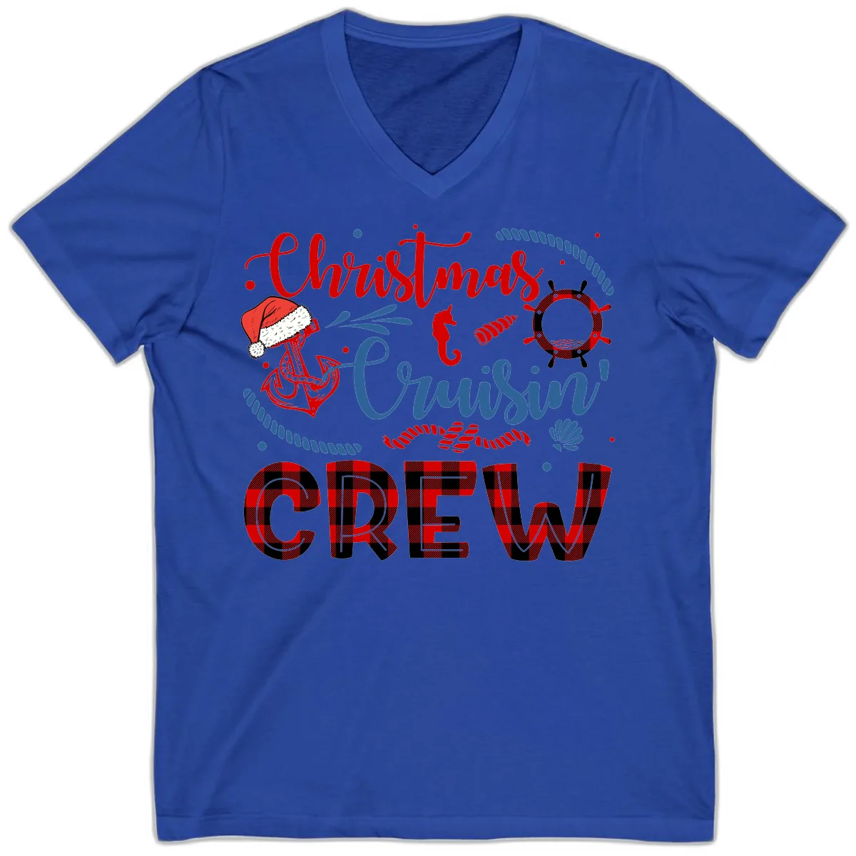 Christmas Cruisin' Cousin Crew V-Neck in True Royal