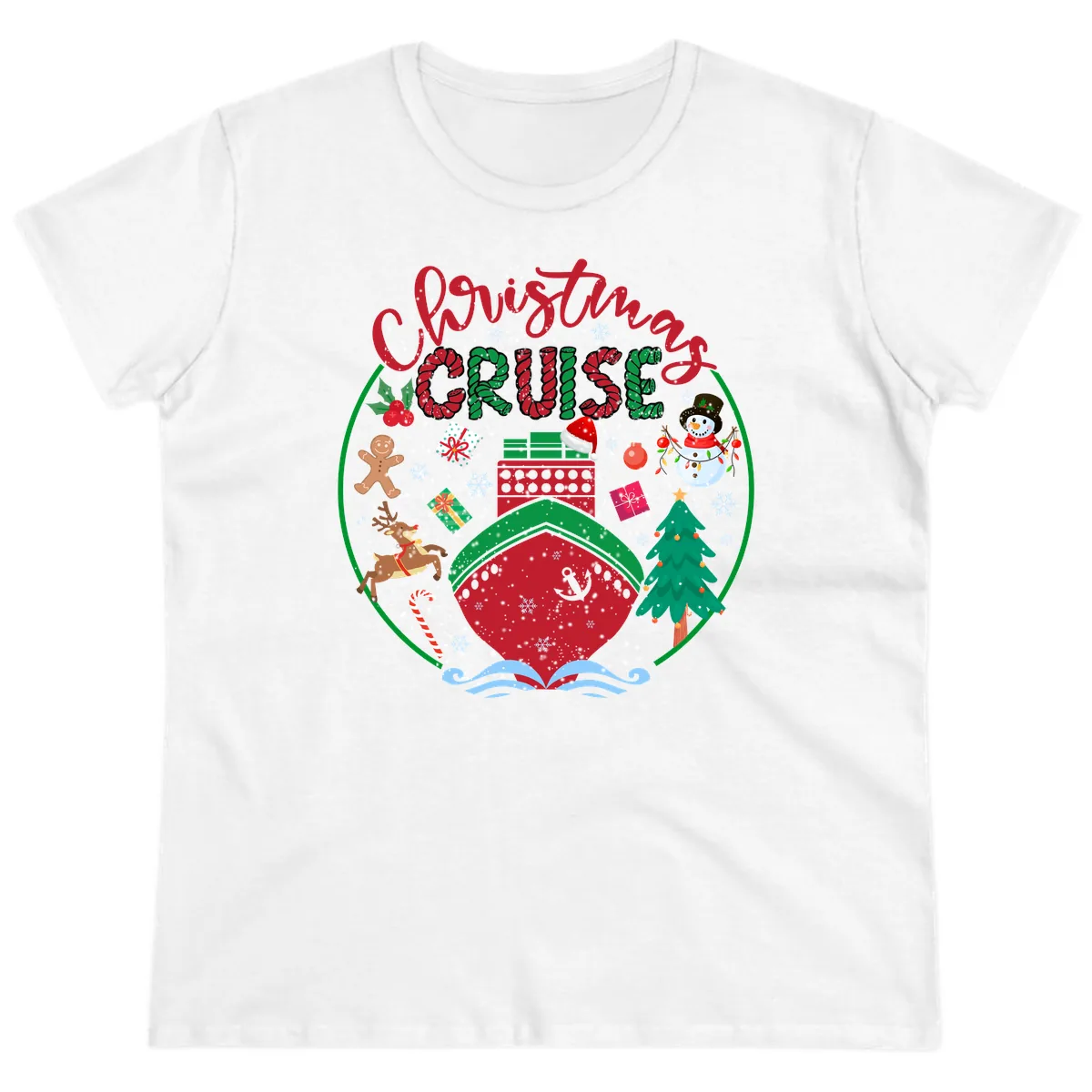 Cruising Cheer Holiday Ladies Tee in White