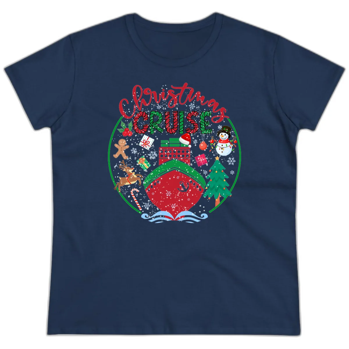 Cruising Cheer Holiday Ladies Tee in Navy