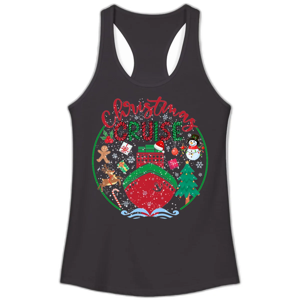 Cruising Cheer Holiday Ladies Tank in Black
