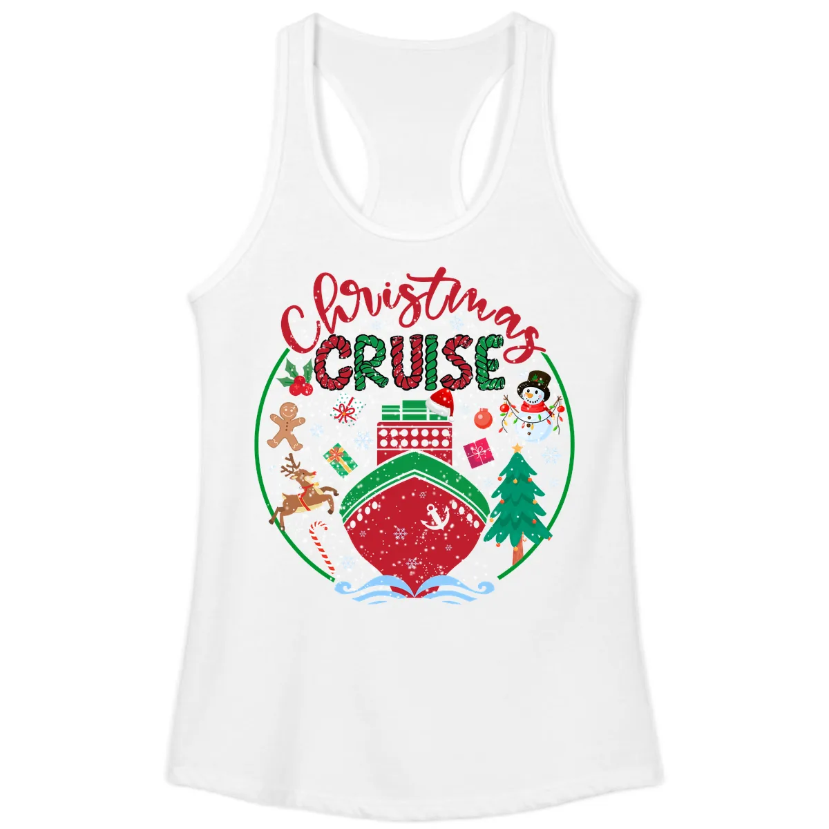 Cruising Cheer Holiday Ladies Tank in White
