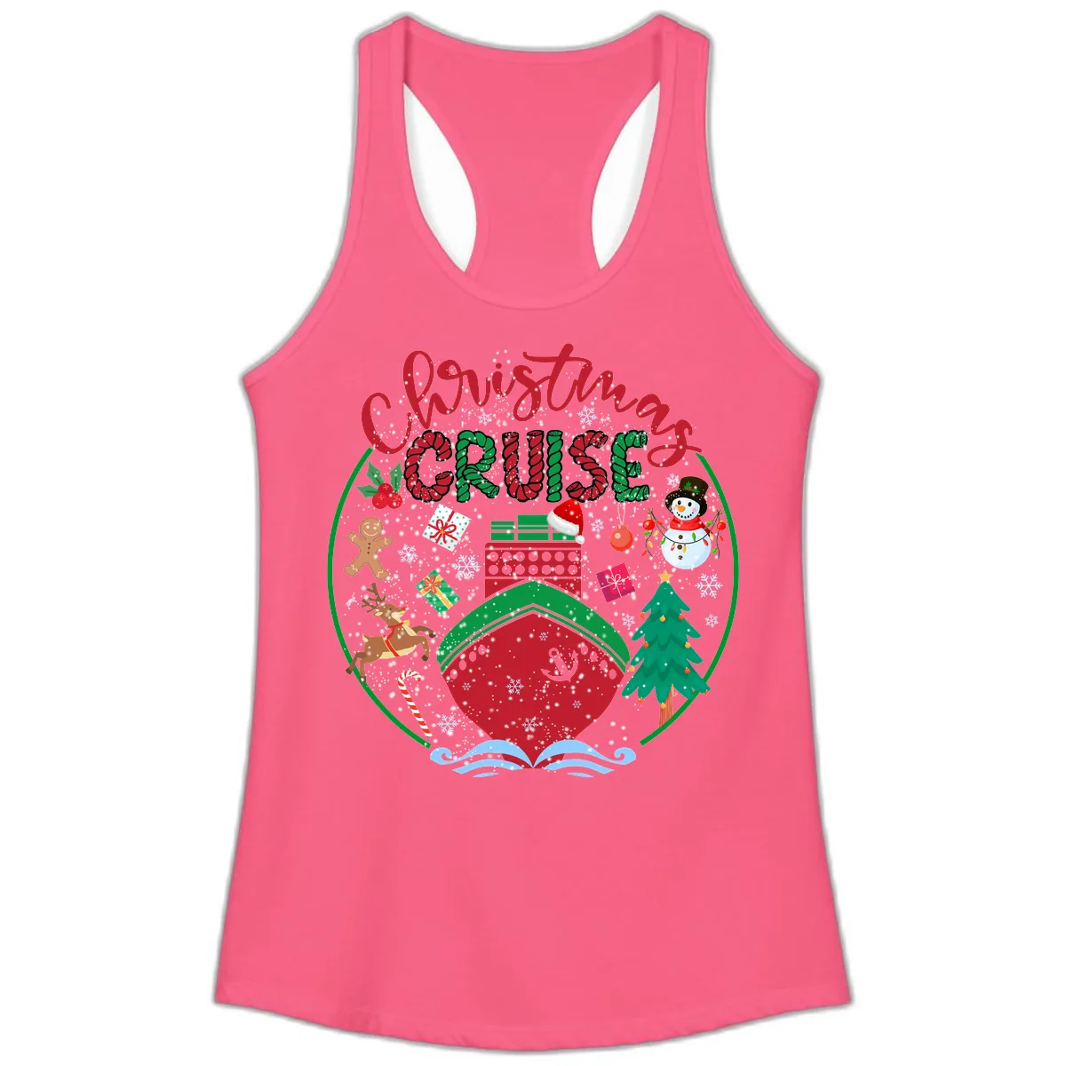 Cruising Cheer Holiday Ladies Tank in Solid Hot Pink
