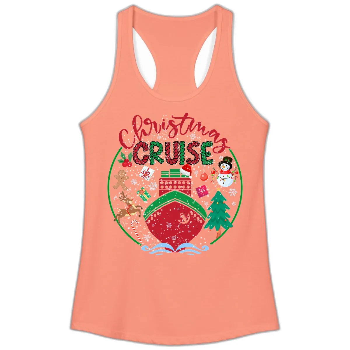 Cruising Cheer Holiday Ladies Tank in Solid Light Orange