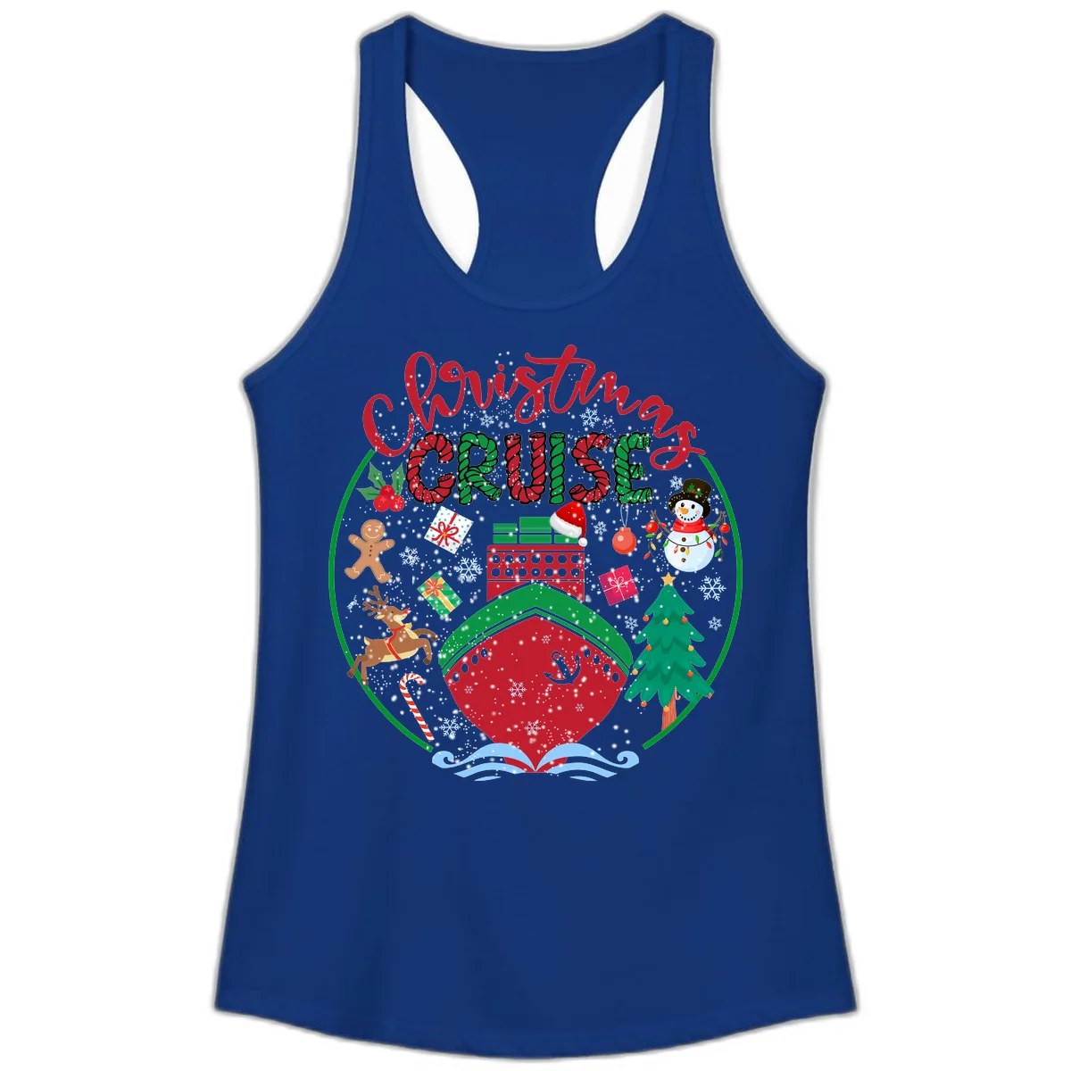 Cruising Cheer Holiday Ladies Tank in Solid Royal