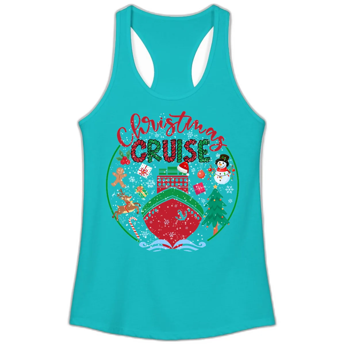 Cruising Cheer Holiday Ladies Tank in Tahiti Blue