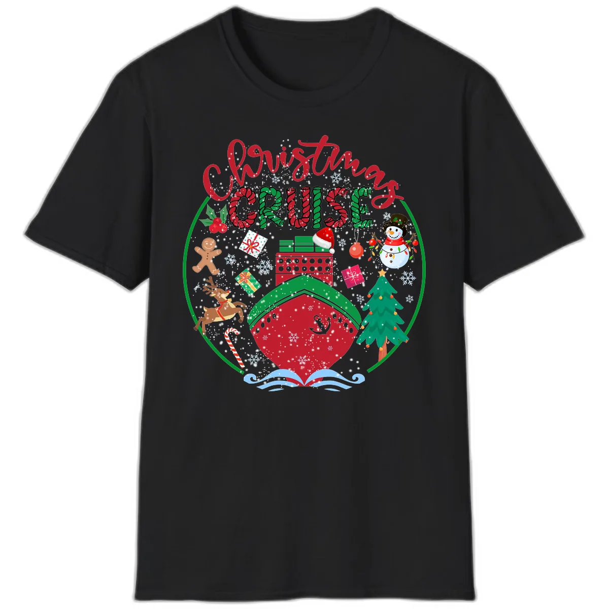 Cruising Cheer Holiday T-Shirt in Black