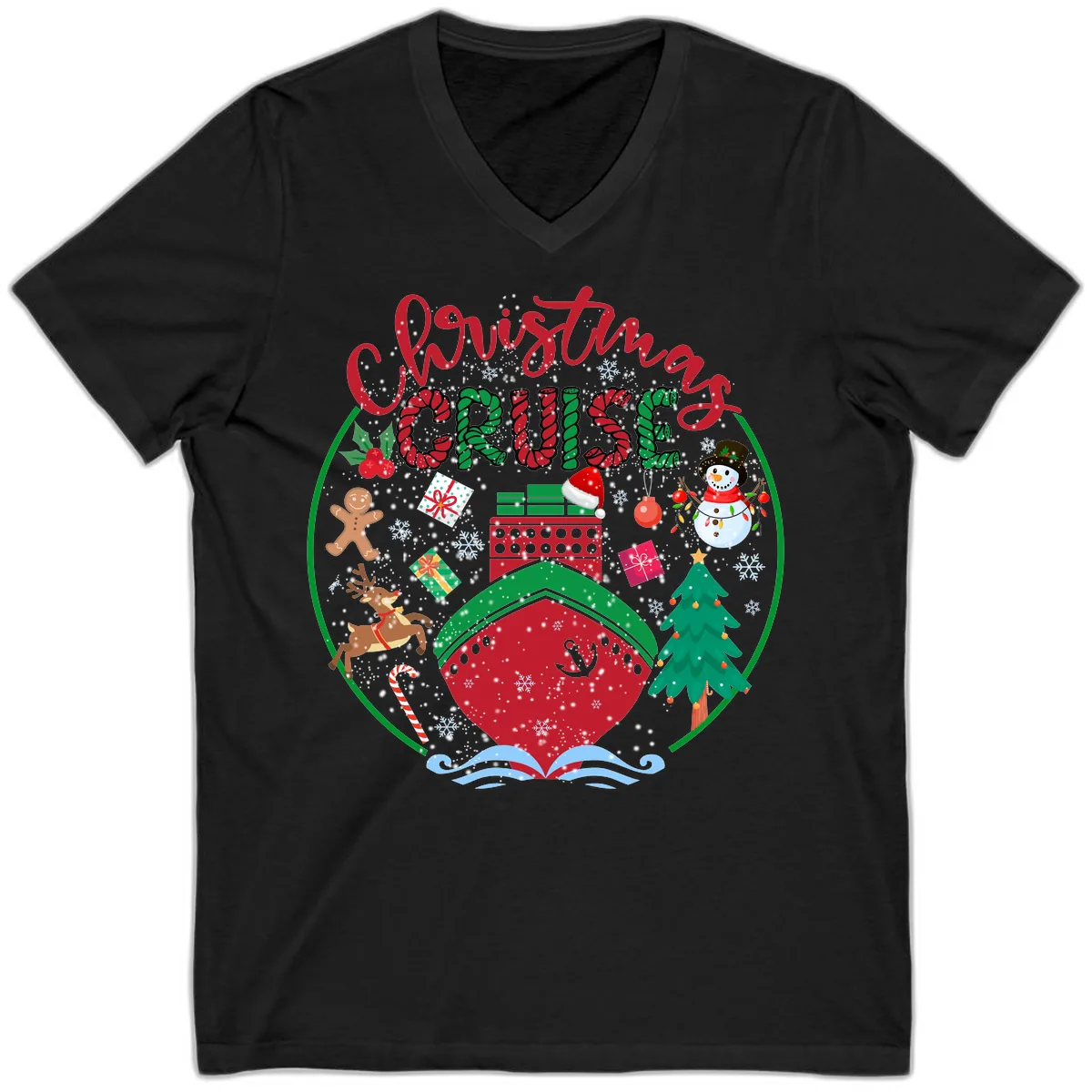 Cruising Cheer Holiday V-Neck in Black