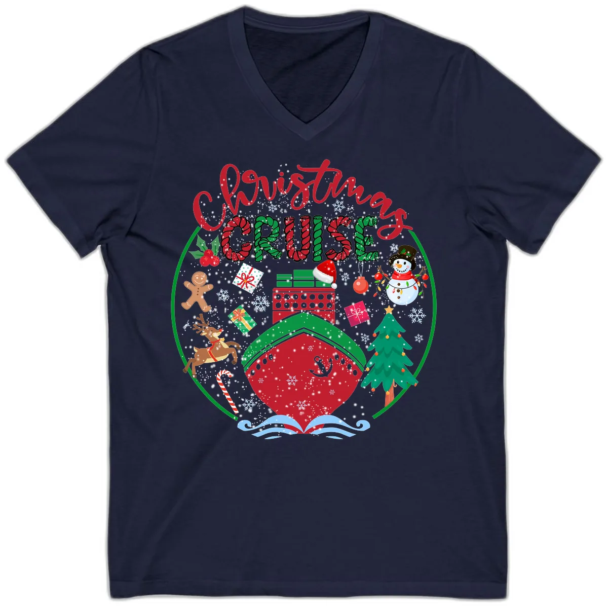 Cruising Cheer Holiday V-Neck in Navy