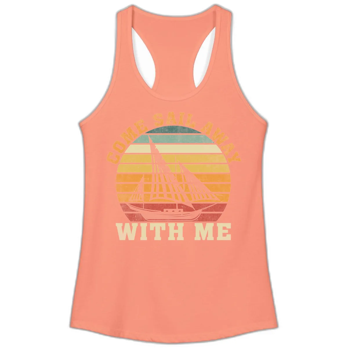 Come Sail Away With Me Ladies Tank in Solid Light Orange