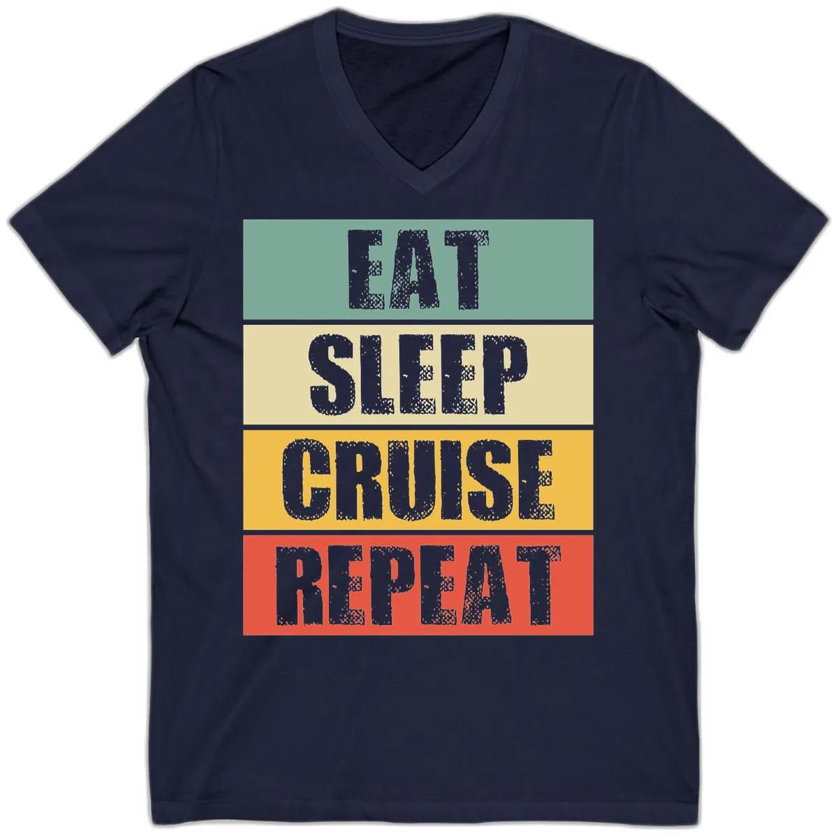 Eat Sleep Cruise Repeat V-Neck in Navy