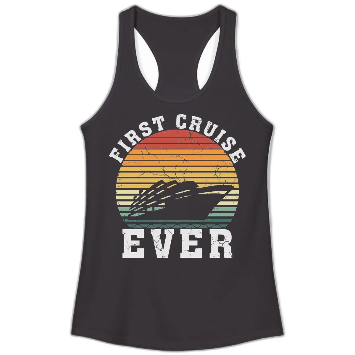 First Cruise Ever Retro Sunset Ladies Tank in Black