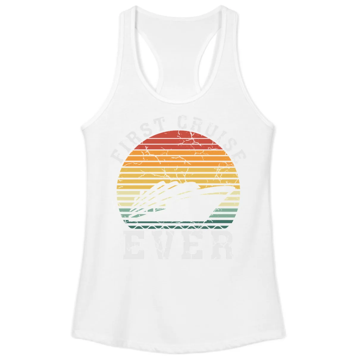 First Cruise Ever Retro Sunset Ladies Tank in White