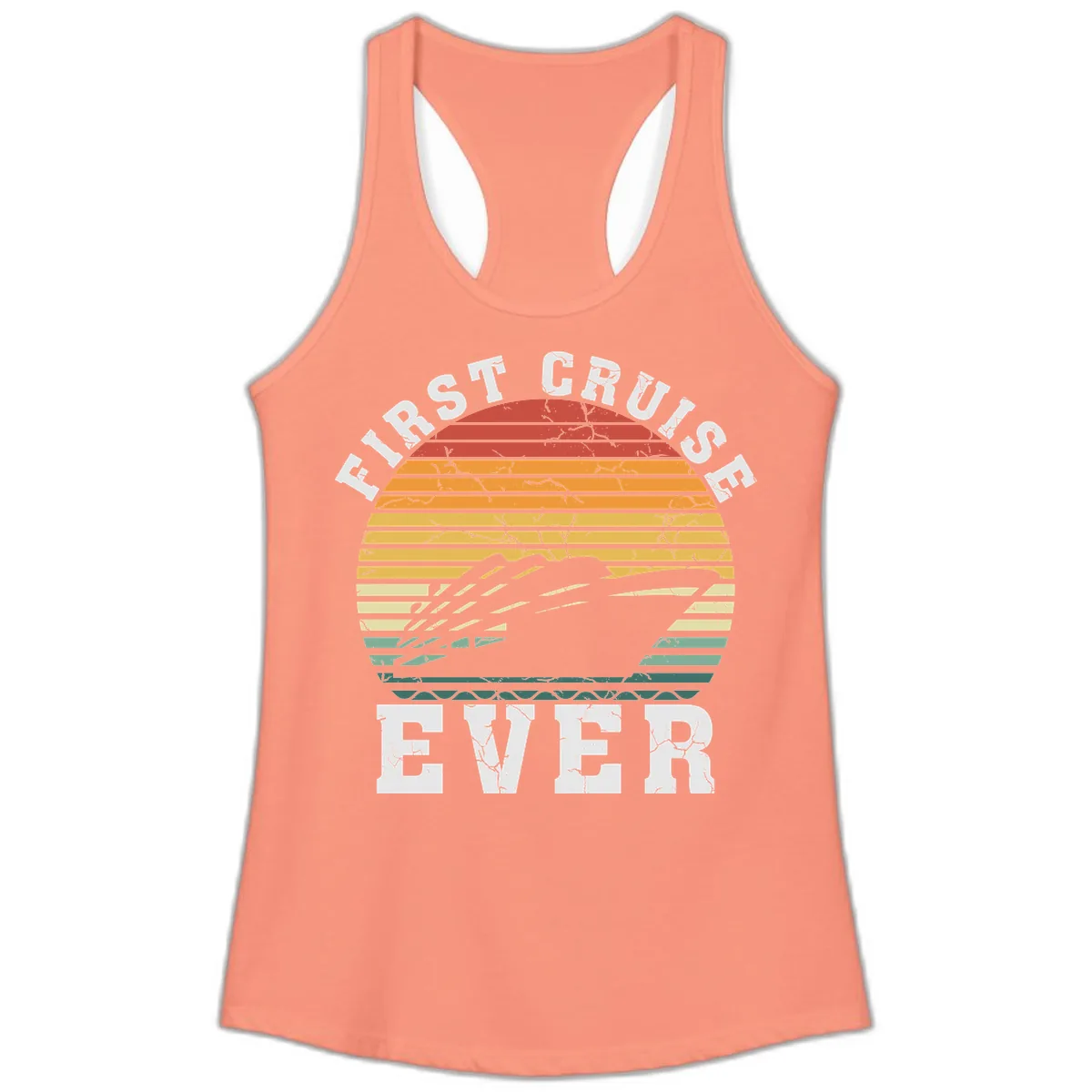First Cruise Ever Retro Sunset Ladies Tank in Solid Light Orange