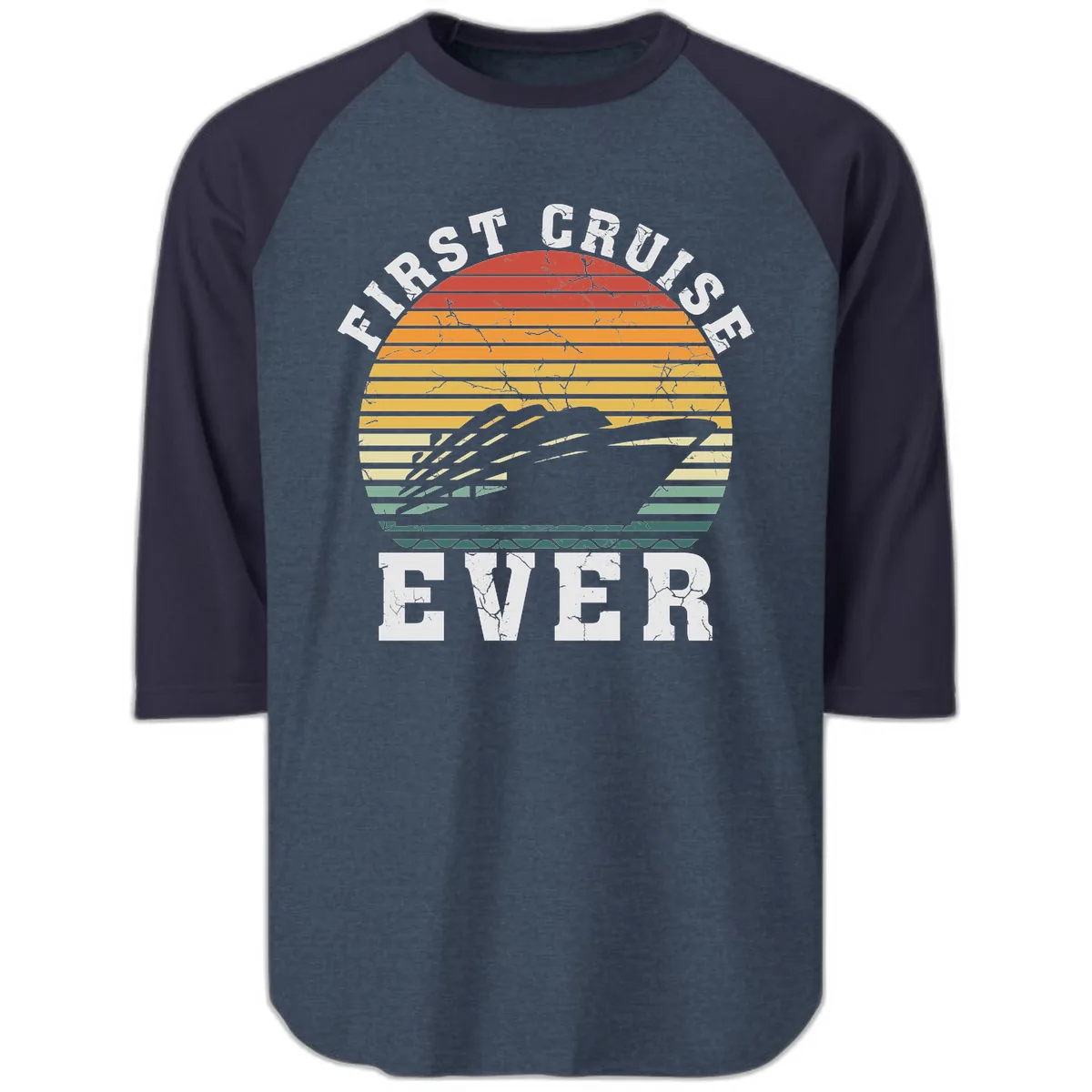 First Cruise Ever Retro Sunset Raglan 3/4 in Heather Denim Navy