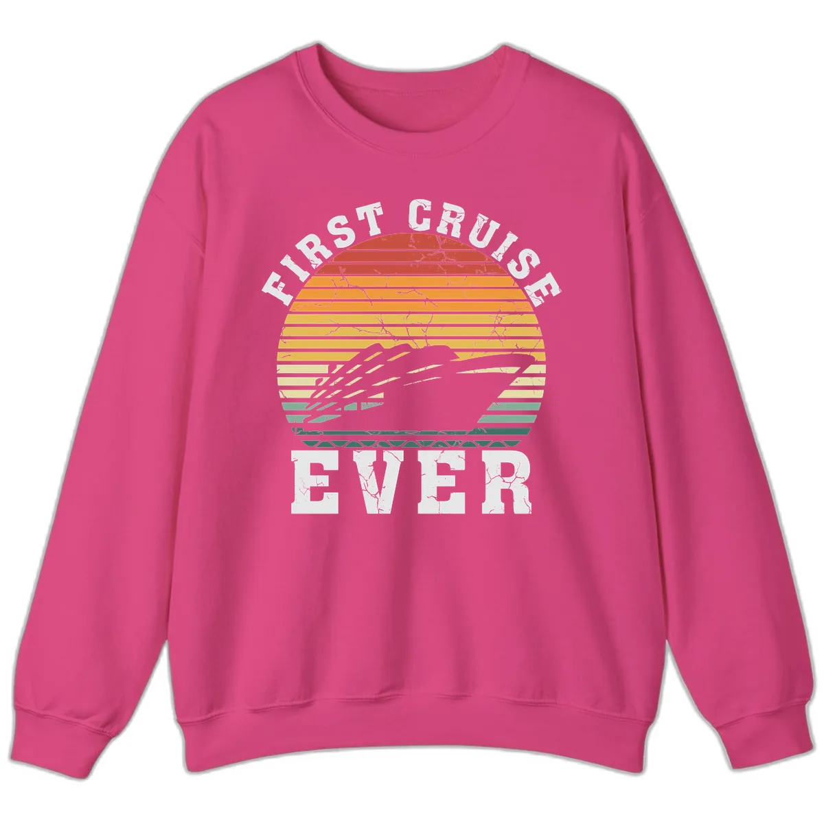 First Cruise Ever Retro Sunset Sweatshirt in Heliconia