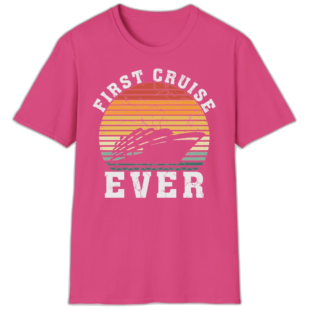 First Cruise Ever Retro Sunset T-Shirt in Heliconia