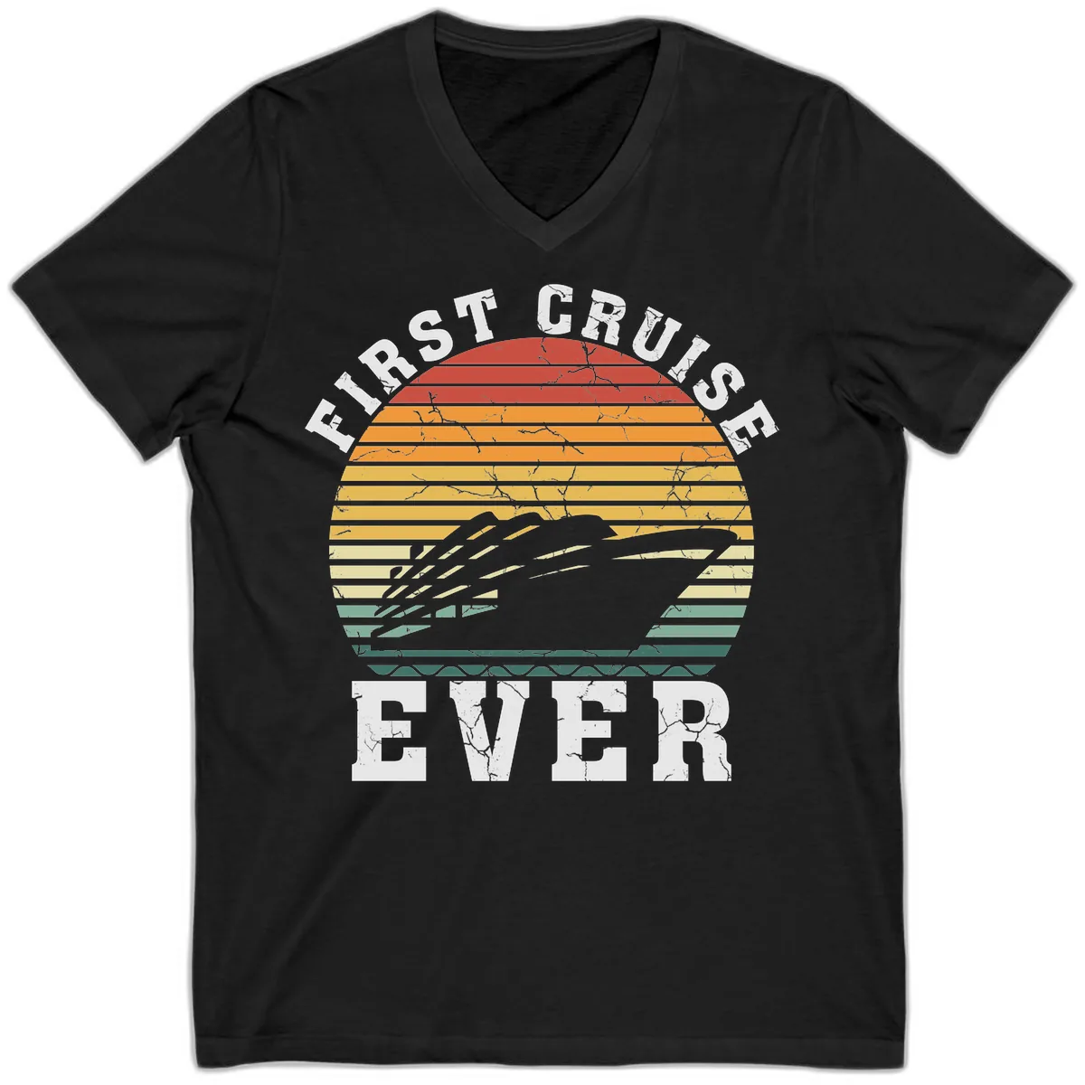 First Cruise Ever Retro Sunset V-Neck in Black